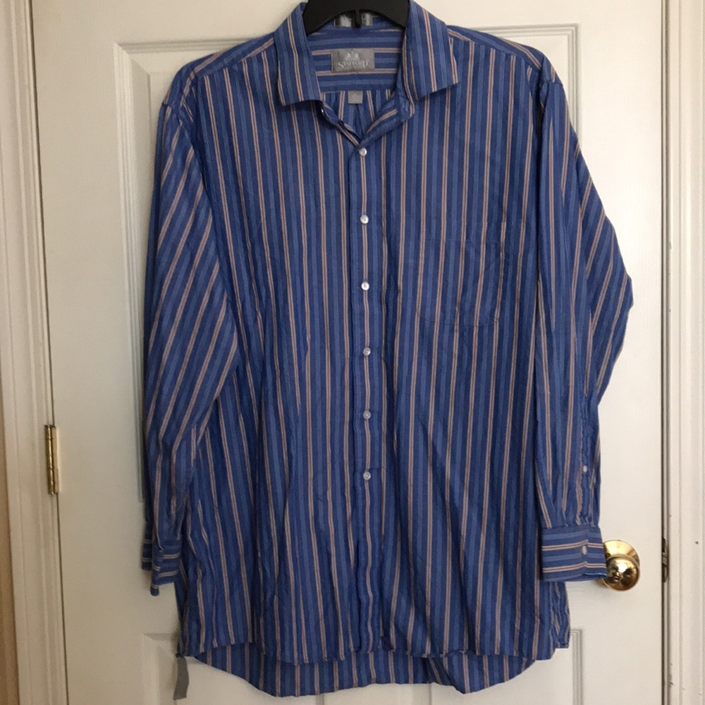 Stanford Vintage blue stripe 17 35 dress shirt